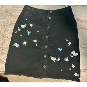 Cath Kidston Snow White Embroidered Black Denim Skirt